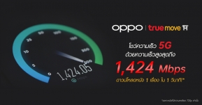 เร็วยิ่งกว่า! OPPO โชว์เชื่อมต่อ 5G ร่วมกับ ทรูมูฟ เอช ความเร็วสูงสุดถึง 1,424 Mbps! ดาวน์โหลดหนัง 1 เรื่อง ในเวลาเพียง 1 วินาที !