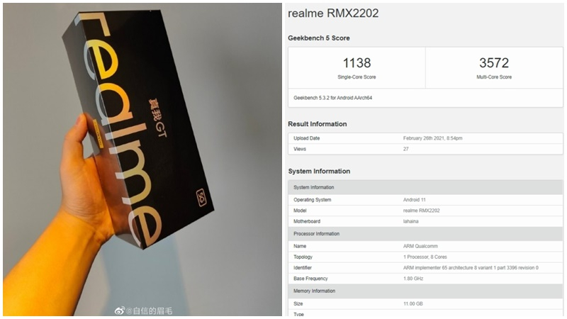 realme GT 5G ยืนยันสเปคผ่าน Geekbench พร้อมภาพกล่องจริง ก่อนเปิดตัว 4 มีนาคมนี้