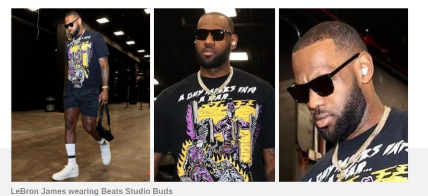 Beats Studio Buds ถูกจับภาพได้ขณะที่ LeBron James ใส่อยู่ที่หู