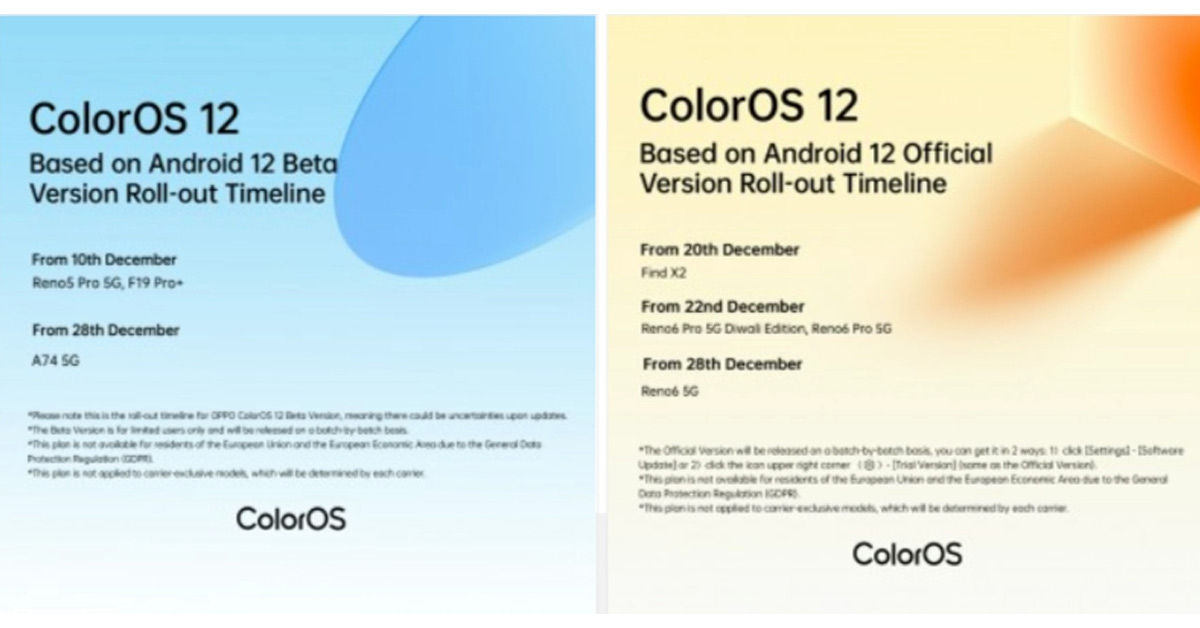 OPPO แชร์รายละเอียดสมาร์ทโฟนที่จะได้อัปเดต ColorOS 12 ในเดือนธันวาคม 7 รุ่น