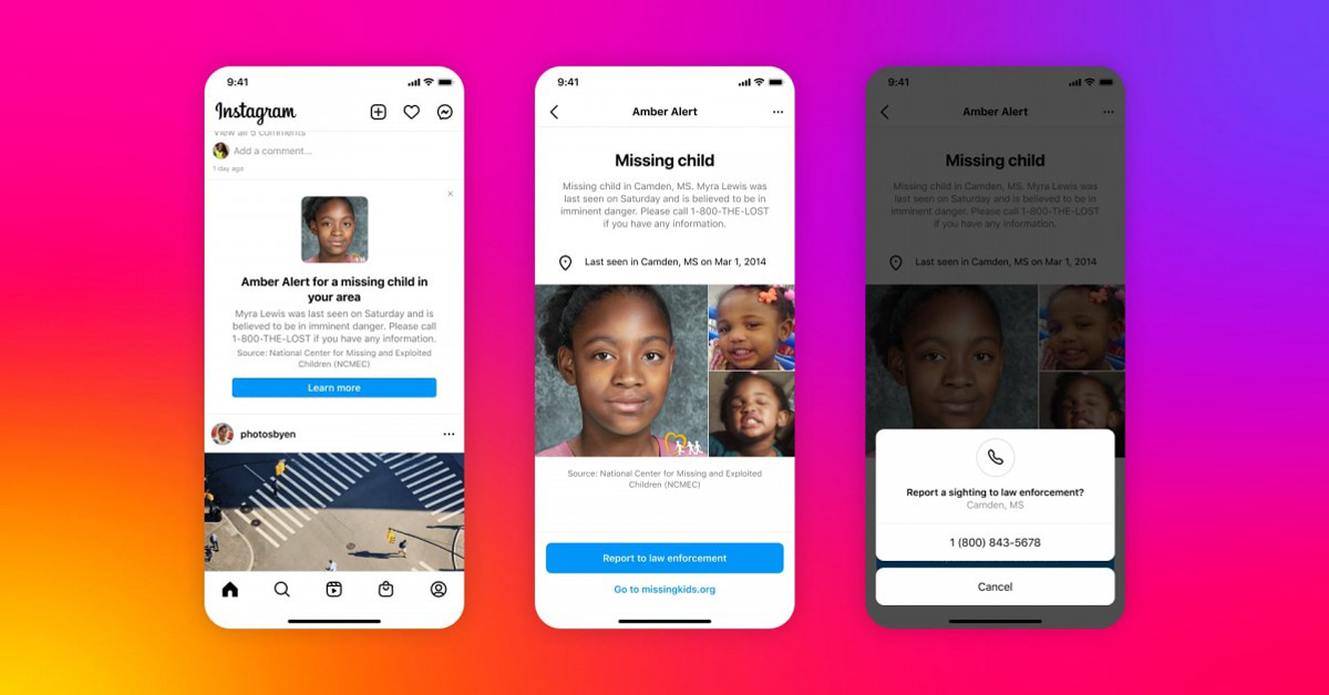 Instagram เริ่มเปิดใช้งานการแจ้มเตือน AMBER แจ้งเตือนเด็กหายในพื้นที่กว่า 25 ประเทศ
